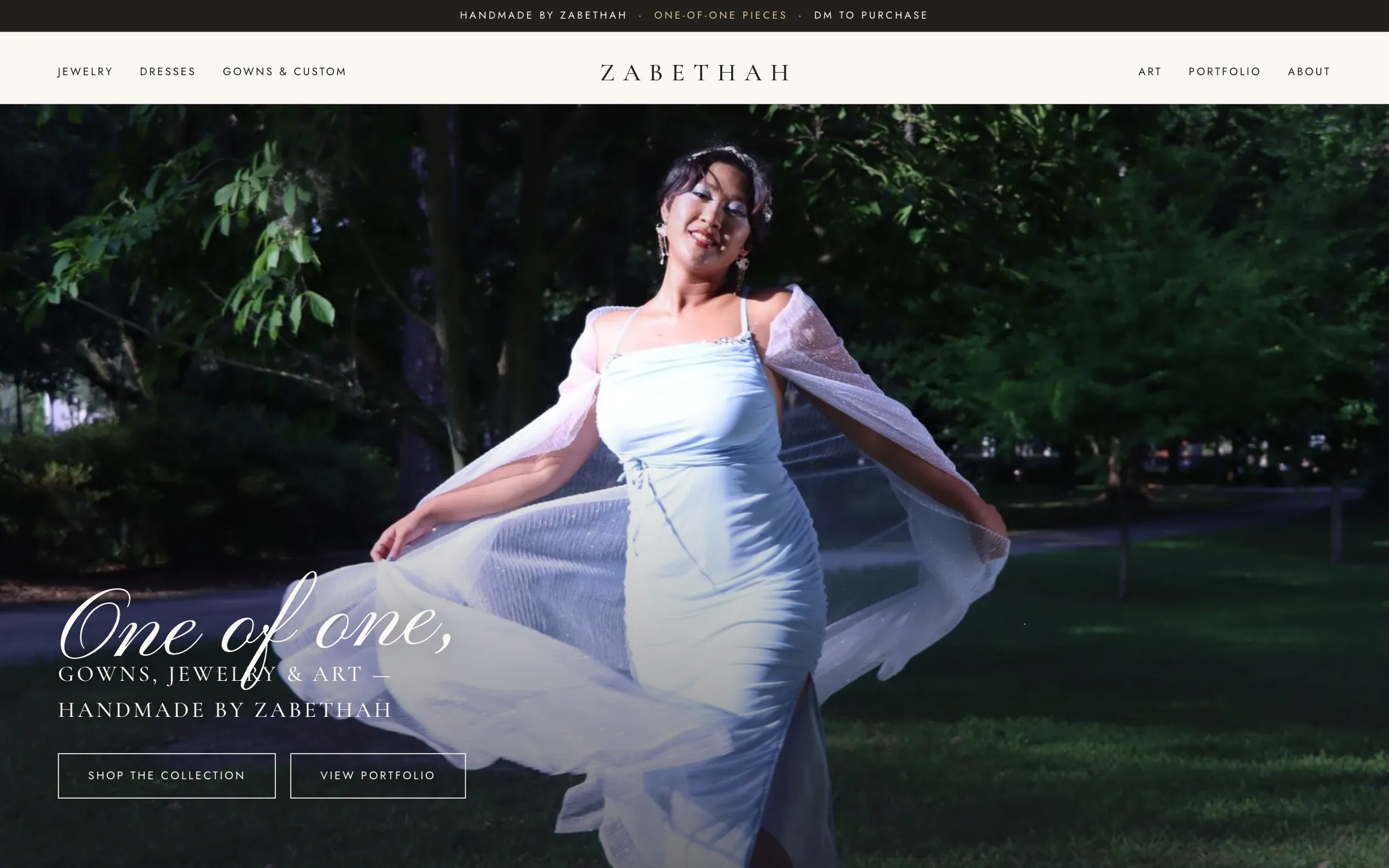 Zabethah — desktop screenshot of the live site
